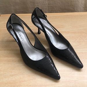 Ellen Tracy black sequined heels.